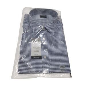 Mens Arrow Blue Check Stretch Long Sleeve Dress Shirt 2XL 18-18.5" 36/37 Pocket